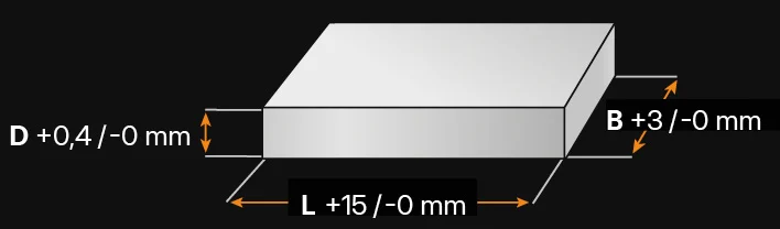 Maßtoleranzen für Dicke D, Breite B und Länge L bei Werkstoff 1.4404 / 1.4401 Flachstahl mit Bearbeitungsaufmaß Eco-Präz